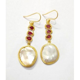 Natural Pearl Gold Plated Silver Earring Ruby Earrings Gold Vermeil Jewellery